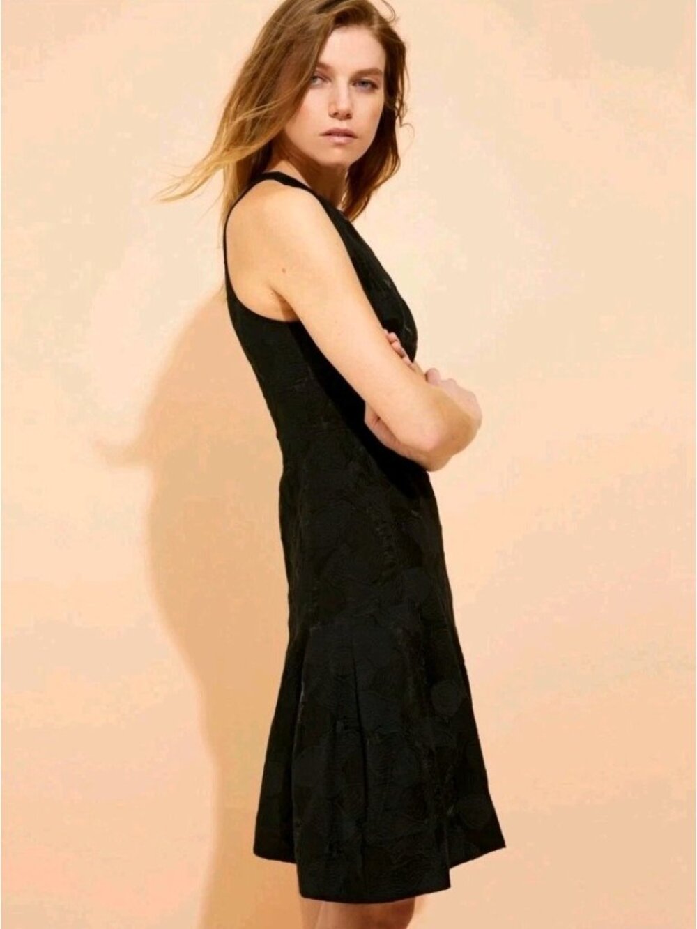 HALSTON HERITAGE NWT  SLEEVELESS HIGH NECK TULIP SKIRT JACQUARD DRESS SIZE 8 - Picture 7 of 11